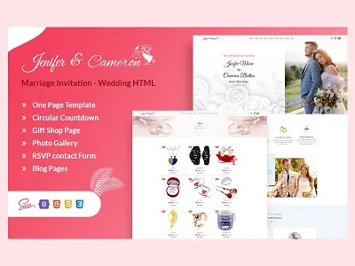 Marriage Invitation - Wedding Sass HTML Landing Page Template