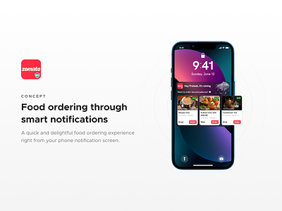 Food ordering through notifications [Concept] animation app delivery food ios16 motion graphics notification online order quick smart ui ux zomato