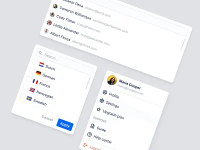 Dropdown menu 🍑 app avatars blue clean components dashboard design system dropdown dropdown menu icons menu navigation ui uikit user experience user interface ux