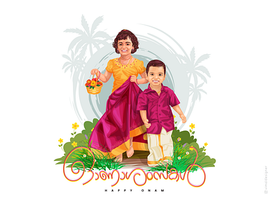 Happy Onam adobe illustrator caricature daughterandson illustrator drawing kerala keralafestival kids onam onashamsakal vectorart vimaldesigner