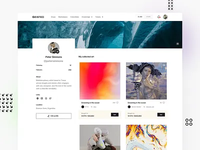 NFT Marketplace – Artist profile art artist cards crypto figma nft product design profile profile page ui user web 3 web3 website