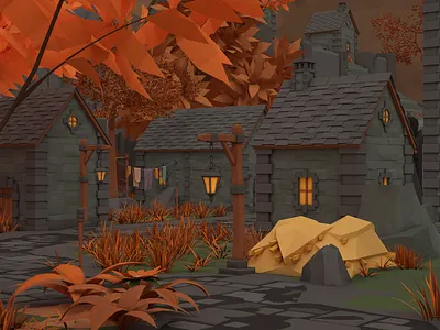 Kerras Level — Beaten Path PC Game 3d art autumn building cinema4d colors design fall fantasy game gamedev illustration indie island isometric low poly lowpoly rocks unity village