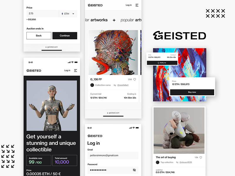 NFT Marketplace – Generative art pages art artwork cards crypto figma generative art mobile adaptation nft price product design responsive web ui website