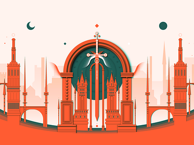 First Blood castle cosmic design geometry gothic illustration landscape lines medieval minimal vector