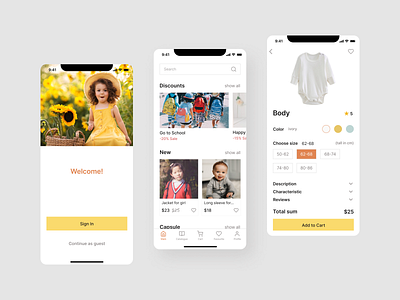 Kids Wardrobe mobile application ui