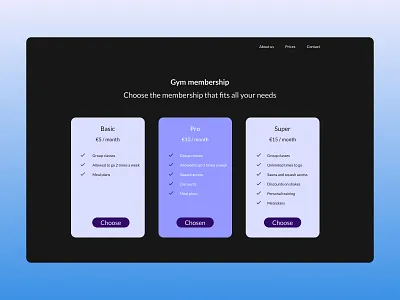 Gym membership pricing | Daily UI 030 dailyui design explore ui website