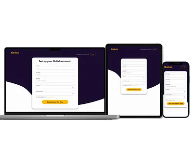 Collab sign up page app design desktop design illustration phone ui design project management app sign up page ui
