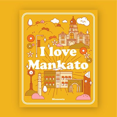 I Love Mankato adobe illustrator architecture cityscape colorful editorial illustration graphic design illustration joyful line art poster design surface deisgn vector vibrant