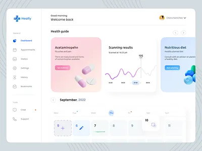 Healfy - Health Dashboard banner concept dashboard design doctor graphic design health healthy light medical medicine personal shadow ui uidesign uiux