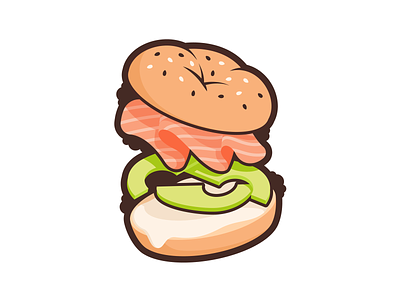 It's bagel time. avocado bagel cheese cream floating food illustration levitate levitating salmon sandwich seeds slices sticker
