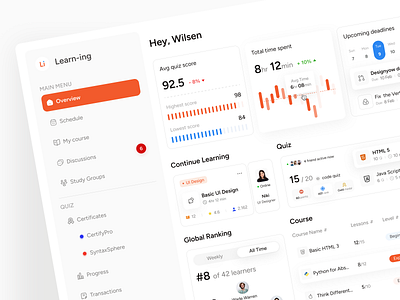 Learn-ing • E-learning Dasboard courses dashboard dashboard design digital learning edtech platform education education app education platform elearning elearning dashboard online courses online education online platform online school quiz saas saas dashboard school school dashboard study