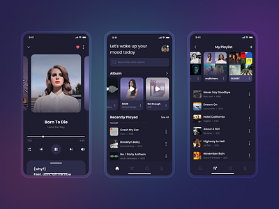 Music Stream Mobile app audio darkmode interface mobile music streaming ui ux