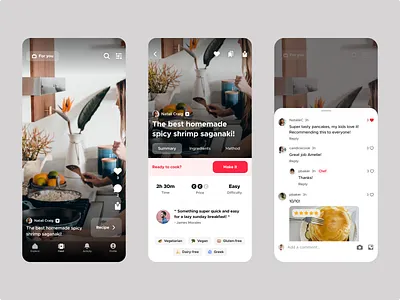 video recipe app / tiktok for recipes app b2c community dark ios mobile recipe red social tiktok video