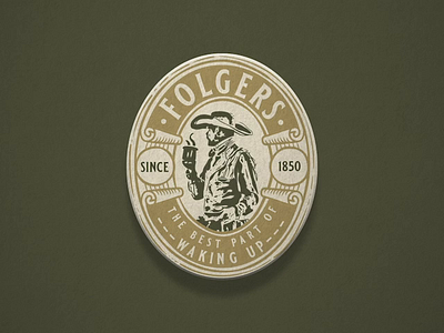 Folgers Logo | Redesign badge logo bakersfield branding coffee coffee logo cowboy dorian avila engraving etching folgers illustration logo design logo designer rebrand vintage vintage logo