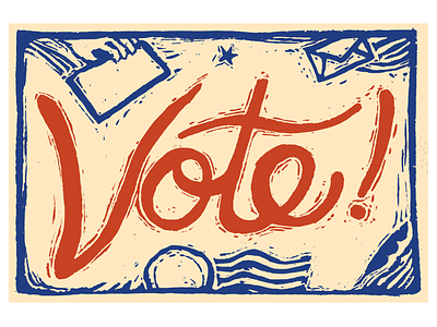 Vote! block print elections handcarved illustration linocut patriotic postcard print design printmaking typography voting woodblock