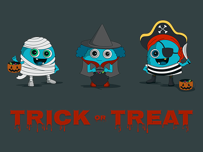 Trick or Treating Halloween Murks design halloween illustration krum mascot mummy murk pirate scary spooky spookyseason trickortreat witch witchy