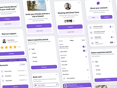 design system bottom sheets / tokenised bottom sheets cards design system figma tokens purple saas tokenized tokens
