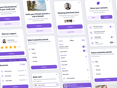 design system bottom sheets / tokenised bottom sheets cards design system figma tokens purple saas tokenized tokens