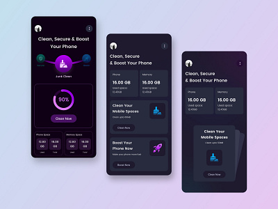Mobile Phone cleaning App app boost boosting clean cleaning creative junk mobile mobileapp modern phone app ui uidesign uiux uiuxdesign unique ux uxdesign
