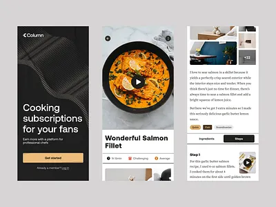 cooking subscription platform app b2b beige branding cooking dark mobile recipe saas