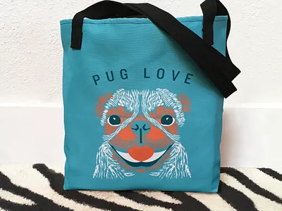 Pug Love Tote Bag animals design dog art graphic design illustration pug surface pattern design tote bag