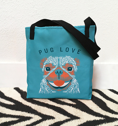 Pug Love Tote Bag animals design dog art graphic design illustration pug surface pattern design tote bag