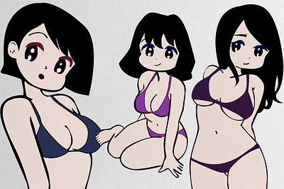 Bikini girls bikini cute girls design digital illustration france graphic design illustration manga character mixed media sexy traditional art