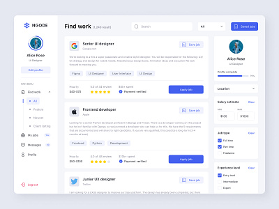 Ngode - Jobs Finder Dashboard dashboard dekstop design designer figma find job job finder new popular ui ui design ui inspiration ui trend uiux user interface ux web design website work worker