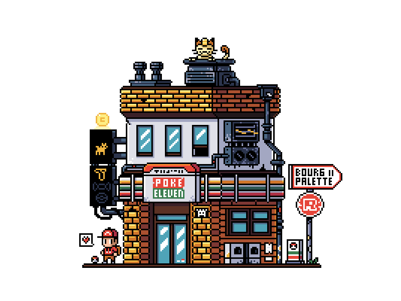 Poke eleven pixel art (animate) 8bit aseprite environnement landscape miaou photoshop pixelart pokemon retrogaming seveneleven