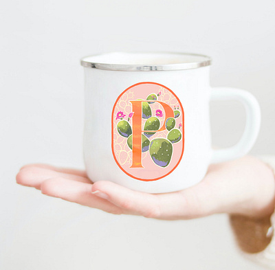 P is for Prickly Pear cactus cup green illustration mug orange pink prickly pear procreate succulent