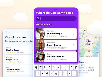 Places to go 📍 Mobile app app app design bars clouds figma google maps ios list location maps mobile app pastel pastels places search ui ux