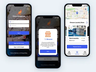 Laundry App - Clean Kangaroo agency app book. clean cleaning service cloth design home home service ios laundry laundry service mobile repairing service services solution ui ux