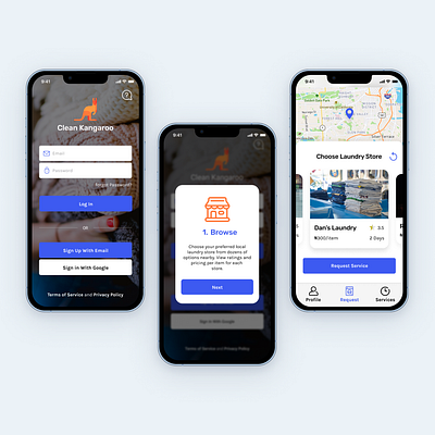 Laundry App - Clean Kangaroo agency app book. clean cleaning service cloth design home home service ios laundry laundry service mobile repairing service services solution ui ux