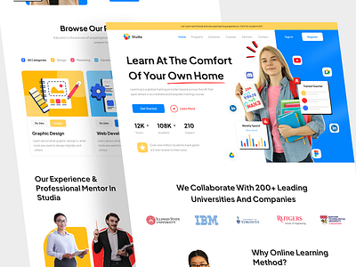 Studia - Online Course Landing Page courses courses app courses landing page e learning education elearning courses hero landing page learning app learning platfrom online courses online education online learning study ui uiux ux web web design website