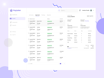 Invoice - paylater app bank dashboard finance invoice landing page money ui ux web app