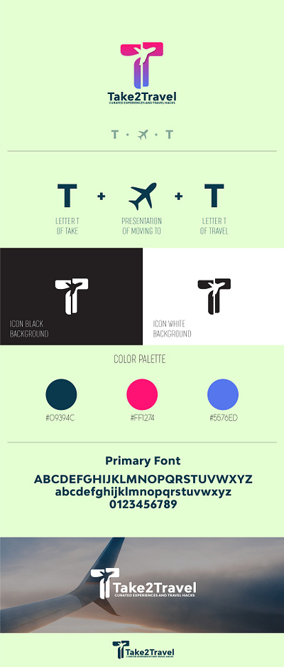 Take2Travel Logo Design For Curated Experiences And Travel Hacks airplane logo branding design graphic design logo minimal plane logo tour logo tourism logo travel agency travel agency logo