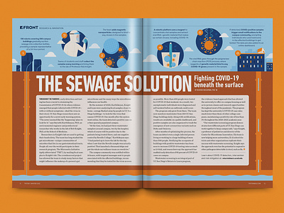 Sewage Solution Infographic Layout blue care covid covid 19 data design editorial fun health illustration infographic interactive magazine orange science university