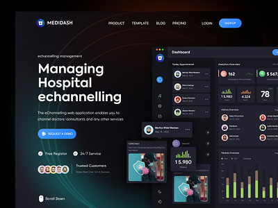Managing Hospital e-channelling Landing Page application channelling consept dashboard design doctor figma graphicdesign health hospital landing page manage medical paitent trend design ui uiux web website wellness