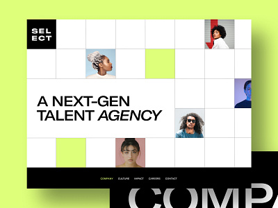 Select - Talent Agency Portfolio experience genz home page landing page scroll talent agency webflow