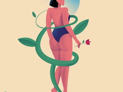 A girl with rose character design flat illustration graphic design illustration minimal vector