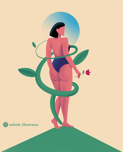 A girl with rose character design flat illustration graphic design illustration minimal vector