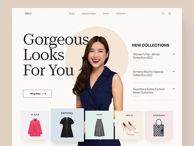 Elline - Fashion Landing Page beauty clean dress ecommerce fashion girl hero section home page landing page minimalist shoes simple store ui design uiux web design website woman