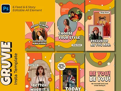 Gruvie Retro Kit Instagram Template branding design flower instagram instagram stories social media