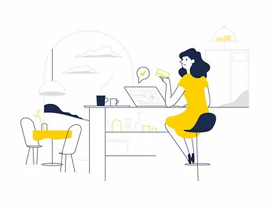 Cafe Owner bank cafe credit card flat girl illustration lineart minimalistic owner vector