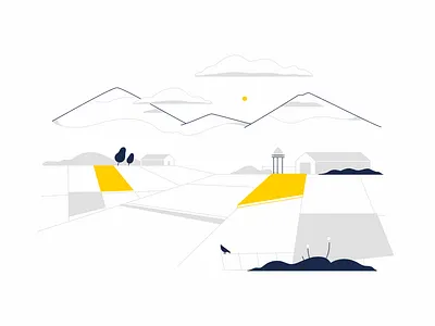 Fields field flat illustration lineart minimalistic mountains vector yellow