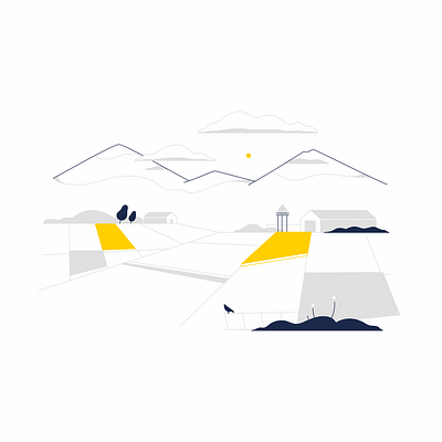 Fields field flat illustration lineart minimalistic mountains vector yellow