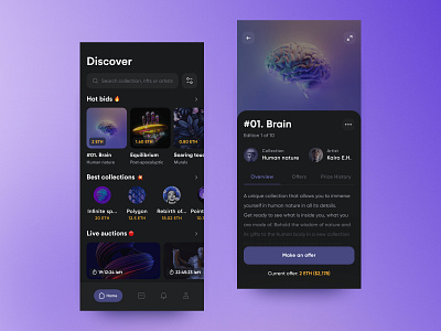 NFT App 🪙 app concept dark theme design ios mobile design nft ui ux