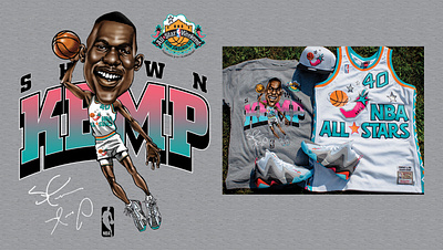 SHAWN KEMP - '96 ALL STARS apparel caricature classic design drawing graphic design illustration lettering nba portrait retro sports throwback typography