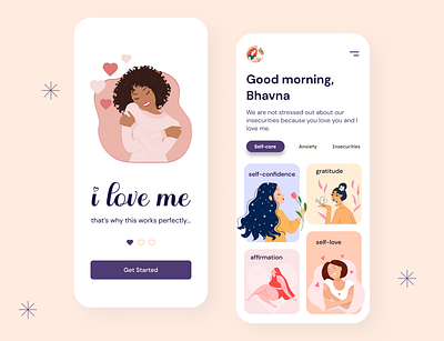 Self-care App Design affirmation app app design figma gratitude habit tracker journaling music self care app self love app ui ux