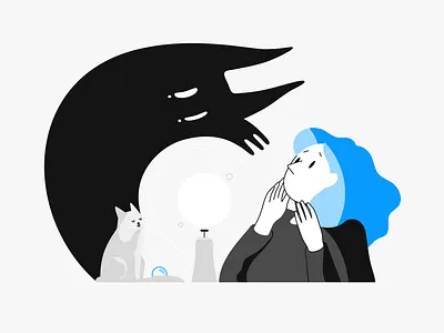 Catastrophization cat catastrophization fear flat illustration lineart mental health minimalistic vector